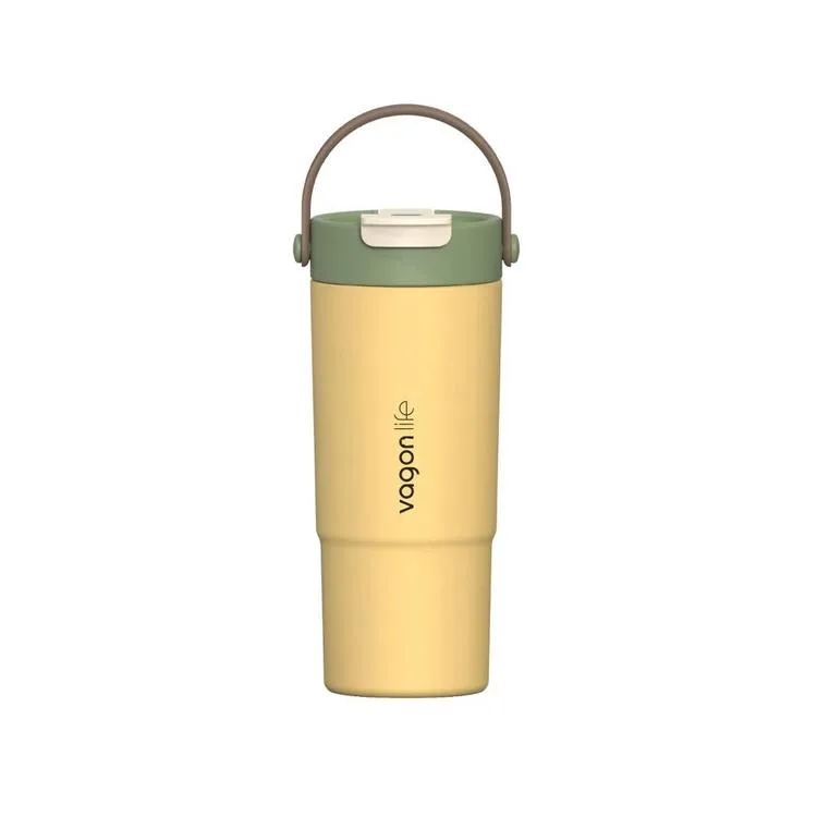 VAGONLİFE ÇELİK PİPETLİ/PİPETSİZ KULLANIM SİLİKON EL ASKILI MATARA/TERMOS VGN1102 660ML - SARI