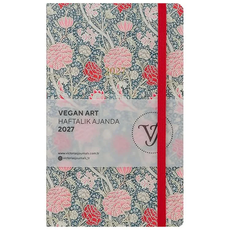 VICTORIA'S JOURNALS 226-2321 13x21cm SMYTH VEGAN ART SERT KAPAK CEPLİ LASTİKLİ HAFTALIK AJANDA - DESEN 5