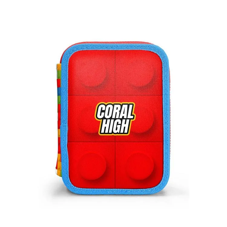 CORAL HIGH KIDS 11157 RENKLİ BLOK DESENLİ ÇİFT KATLI KALEM ÇANTASI
