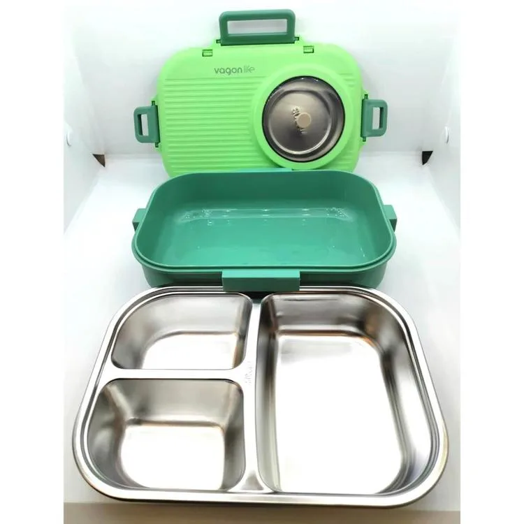 VAGONLİFE BL70100 ÇELİK YEMEK KABI 900 ML 3 BÖLMELİ LUNCH BOX YEŞİL
