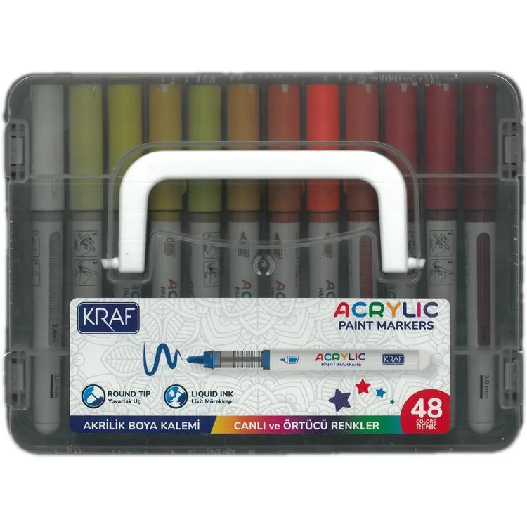 KRAF 666 AKRİLİK MARKER YUVARLAK UÇ BOYA KALEMİ SETİ 48'Lİ