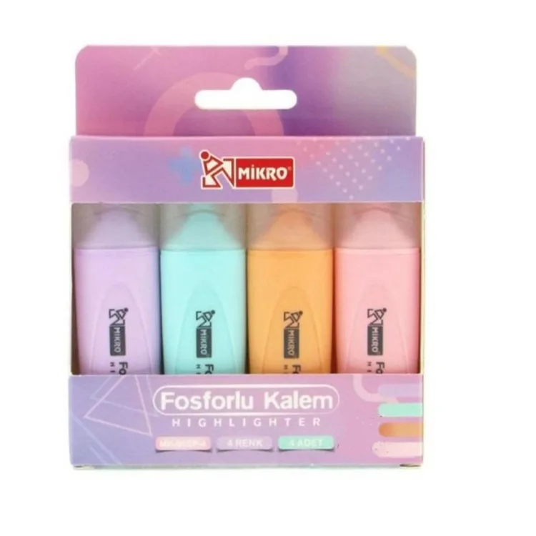 MİKRO MK 605P PASTEL FOSFORLU İŞARET KALEMİ 4'LÜ PAKET