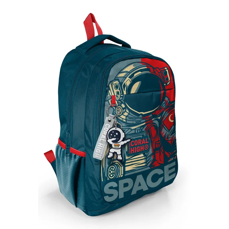 CORAL HIGH 14389 KIDS ÇİVİT KIRMIZI ASTRONOT DESENLİ ÜÇ BÖLMELİ OKUL SIRT ÇANTASI