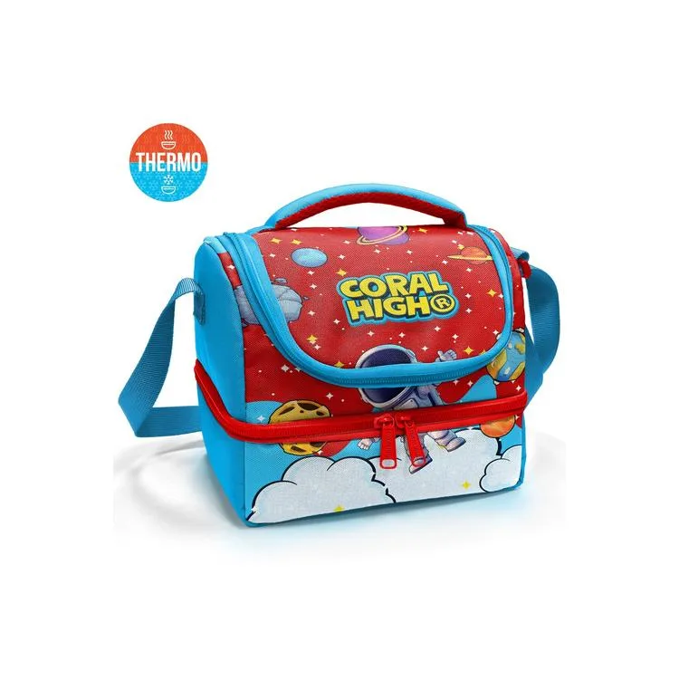 CORAL HIGH 37209 KIDS KIRMIZI MAVİ ASTRONOT UZAY DESENLİ THERMO İKİ KATLI BESLENME ÇANTASI