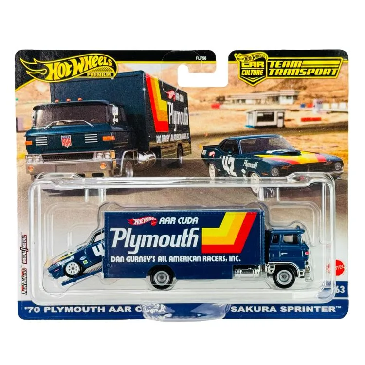 HOT WHEELS FLF56/HRV38 TEAM TRANSPORT 70 PLYMOUTH AAR CUDA - SAKURA SPRINTER PREMIUM ARABALAR 3+ TEKLİ