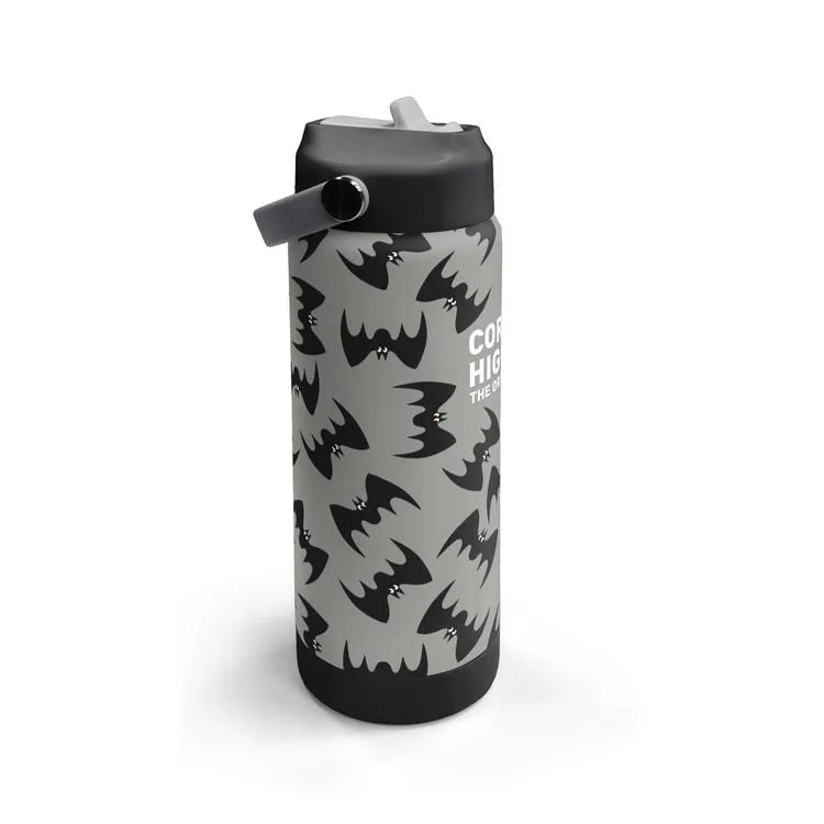 CORAL HIGH 38326 GRİ SİYAH YARASA DESENLİ KATLANIR AĞIZLI PİPETLİ ÇELİK TERMOS 650ML