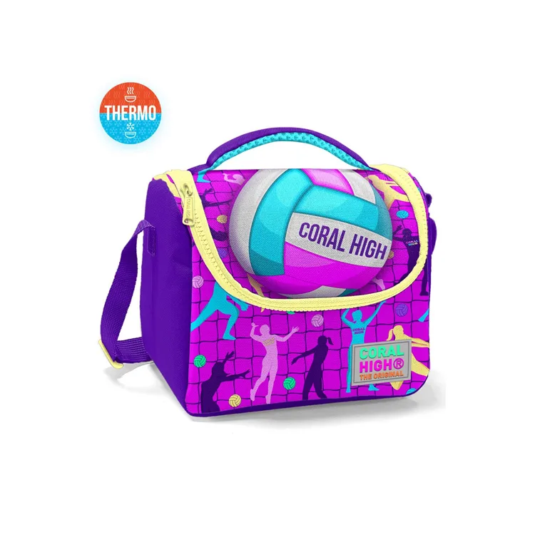 CORAL HIGH 11761 KIDS PEMBE MOR VOLEYBOL DESENLİ THERMO BESLENME ÇANTASI