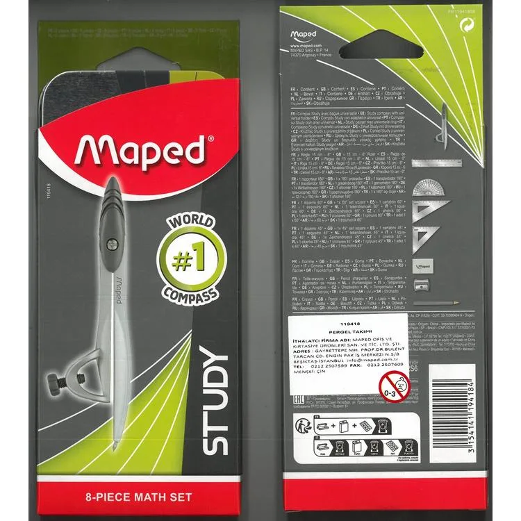 MAPED 119418 STUDY NİKEL PERGEL SETİ 8'Lİ - KARTON KILIFLI