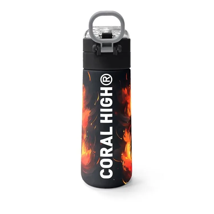 CORAL HIGH 31871 KIDS SİYAH ASLAN DESENLİ PİPETLİ VE DİREKT İÇİM ÇELİK TERMOS 500ML