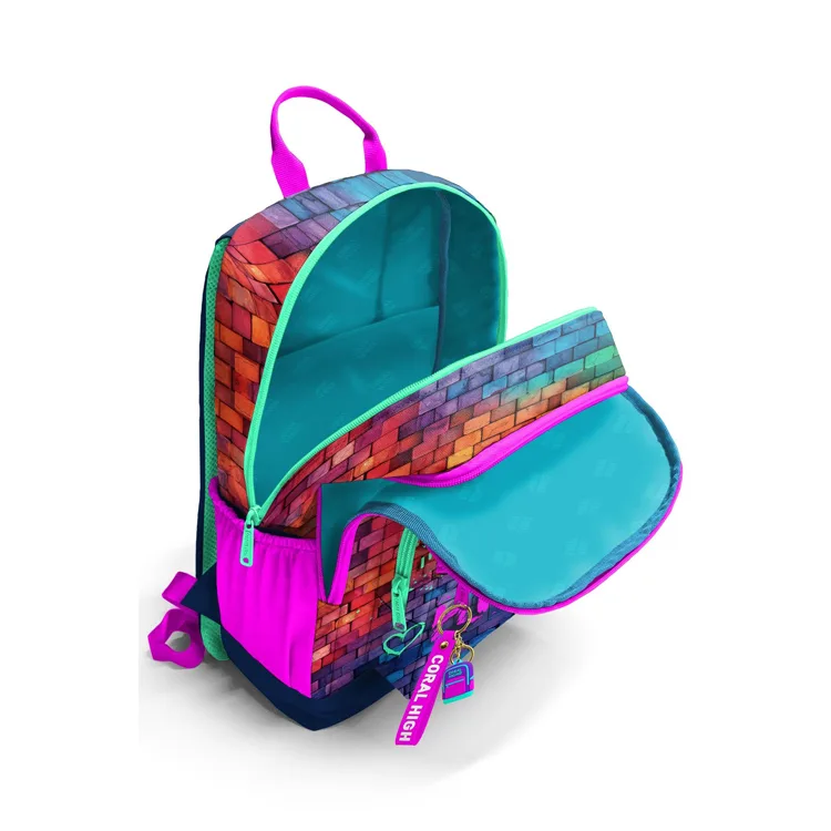 CORAL HIGH 23629 KIDS PEMBE LACİVERT GRAFİTİ DESENLİ DÖRT BÖLMELİ SIRT ÇANTASI