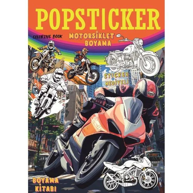 LAMA TOYS POPSTICKER MOTORSİKLET STICKERLI BOYAMA KİTABI 16 SAYFA