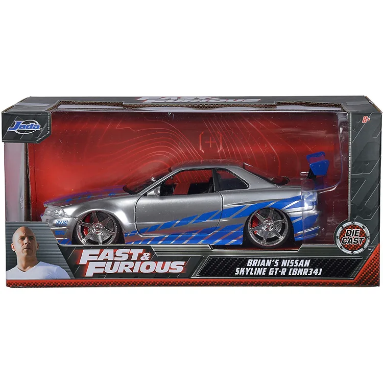 SİMBA JADA 3203058 FAST & FURIOUS 1:24 BRIAN'S NISSAN SKYLINE GT-R (R34) DIE CAST METAL TEKLİ ARABA KUTULU 8+