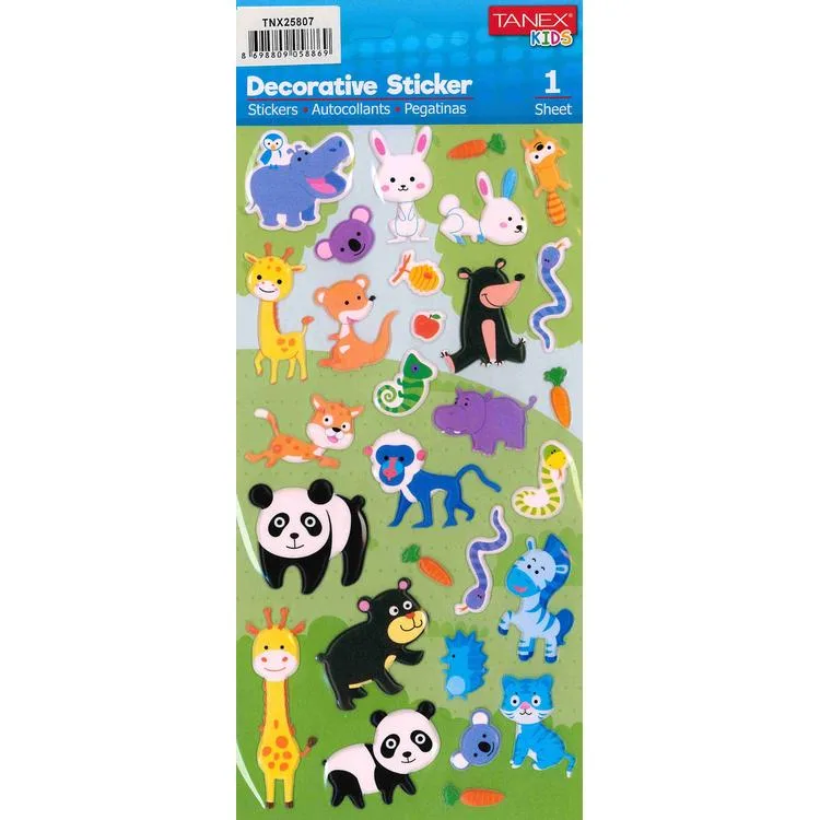 TANEX KIDS TNX-25807 DEKOTARİF ETİKETLER - KABARTMALI ORMAN CANLILARI - 1 ADET