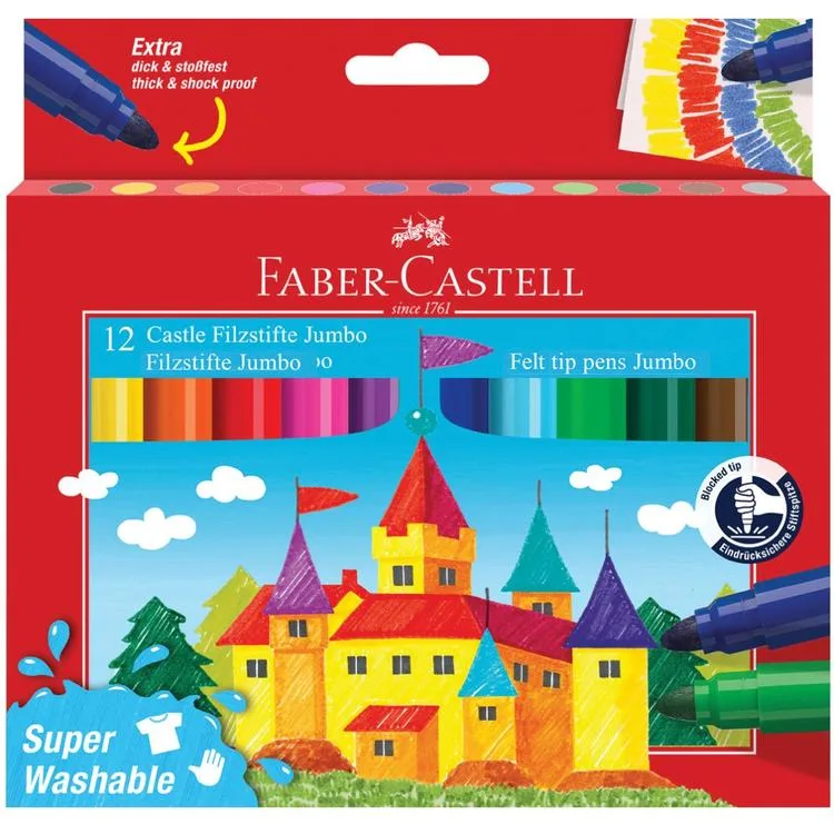 FABER CASTELL 154311 SÜPER YIKANABİLİR JUMBO KEÇELİ KALEM SETİ 12'Lİ (RENK)