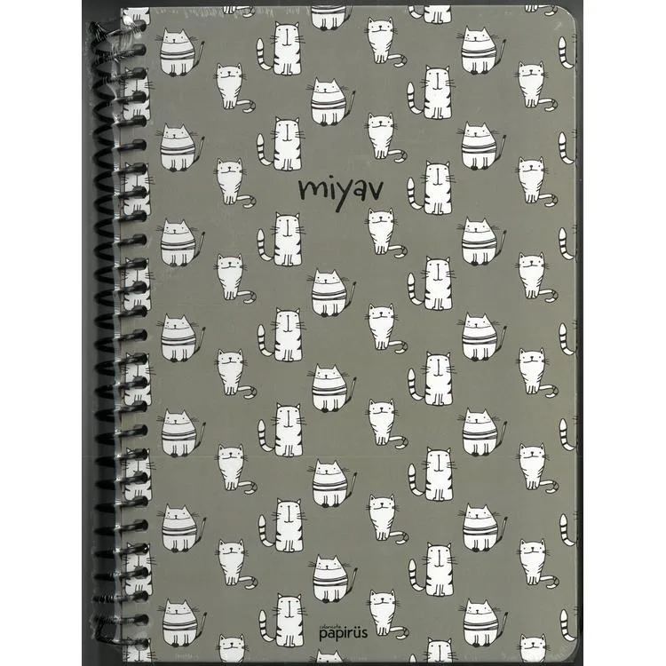 PAPİRÜS MİYAV/HAV HAV MIX SERT KAPAK SPİRALLİ 14X19 120YP. ÇİZGİLİ DEFTER - TEKLİ