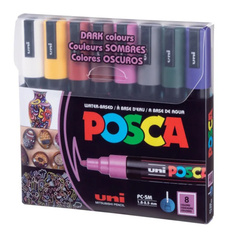 UNİ POSCA SU BAZLI MARKER KOYU RENKLER PC-5M 1.8-2.5 8'Lİ SET