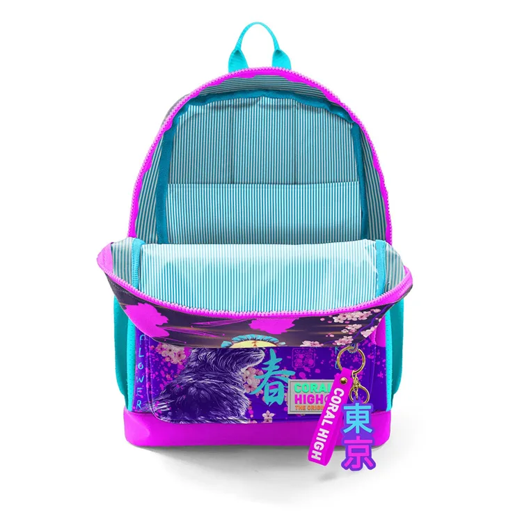 CORAL HIGH 23753 KIDS MOR PEMBE ANİME KEDİ DESENLİ DÖRT BÖLMELİ SIRT ÇANTASI