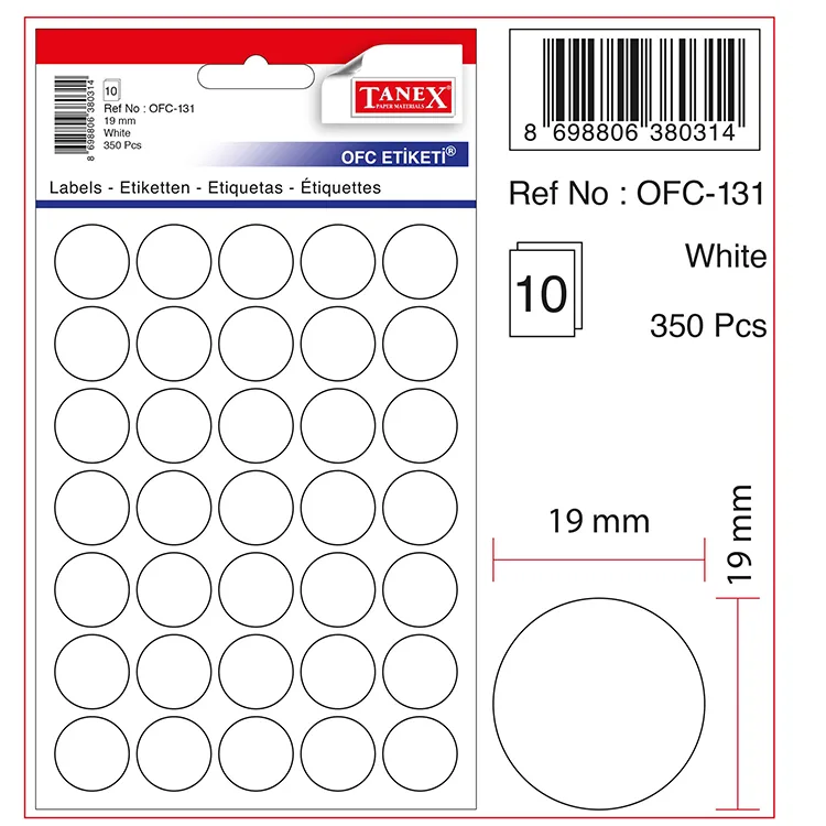 TANEX OFC-131 19mm BEYAZ OFİS ETİKETİ 10'LU