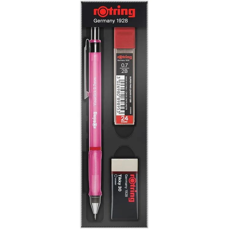 ROTRING VISUCLICK VERSATİL + MİN + SİLGİ 3'LÜ OKUL SETİ - 0.7 mm OPAK PEMBE RO-VK07-PEMBEOPAK