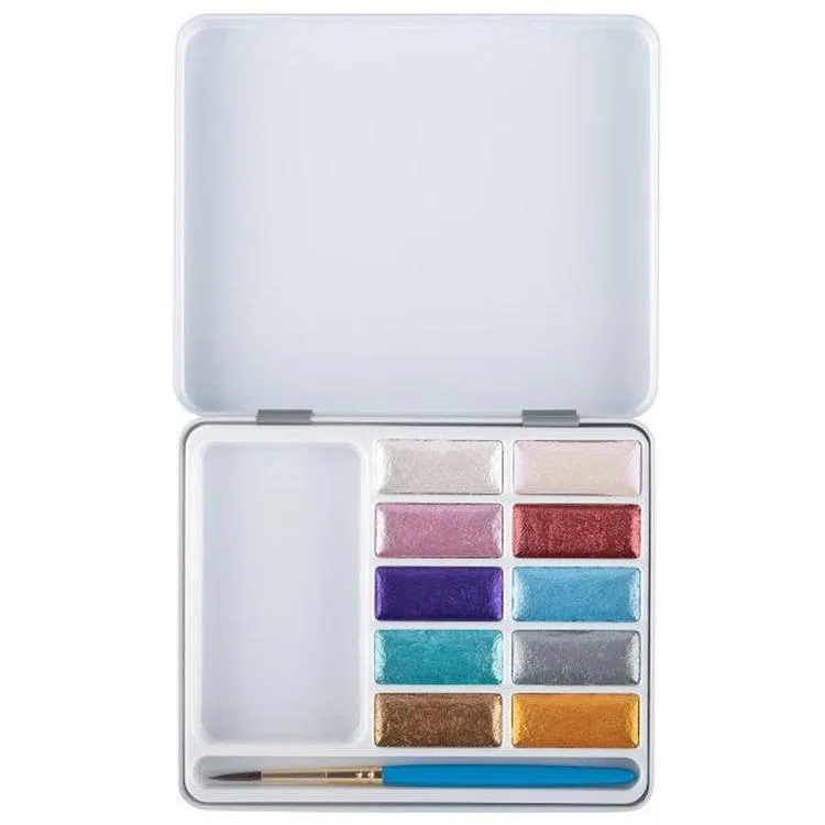 DALER ROWNEY SIMPLY WATERCOLOR SULU BOYA SETİ METALİK RENKLER 10'LU (10 RENK+1 AD FIRÇA) TENEKE KUTU - FT134500017