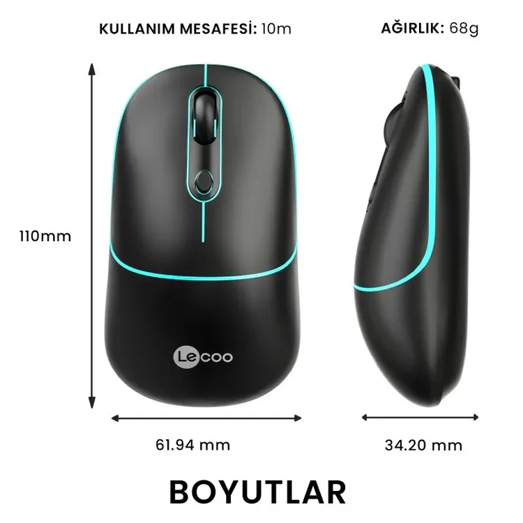 LENOVO LECOO WS210 1600 DPI 6 TUŞLU BLUETOOTH KABLOSUZ MOUSE SİYAH