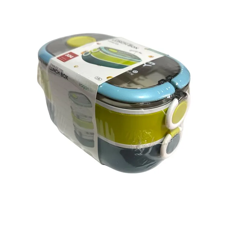 VAGONLİFE ÇELİK YEMEK KABI 2 KATLI LUNCH BOX 900ml - VGN6729 MAVİ-YEŞİL