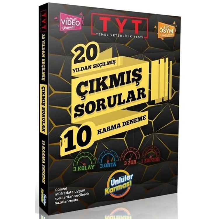 ÜNLÜLER KARMASI TYT 20 YILDAN SEÇİLMİŞ ÇIKMIŞ SORULAR 10 KARMA DENEME