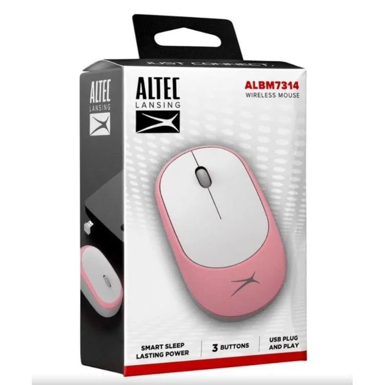 ALTEC LANSİNG ALBM7314 2.4GHZ USB 1200DPI ALKALİN PİLLİ KABLOSUZ MOUSE PEMBE-BEYAZ