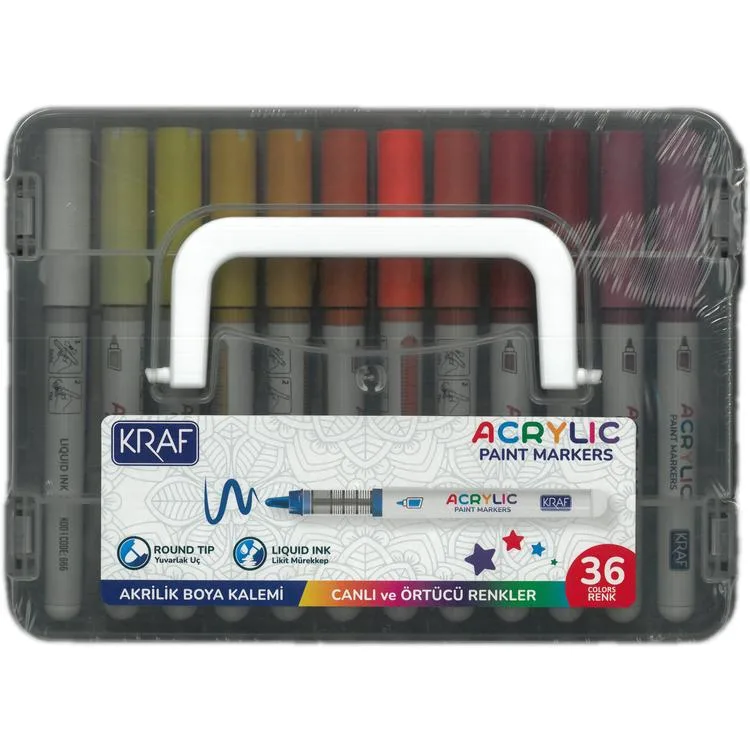 KRAF 666 AKRİLİK MARKER YUVARLAK UÇ BOYA KALEMİ SETİ 36'LI
