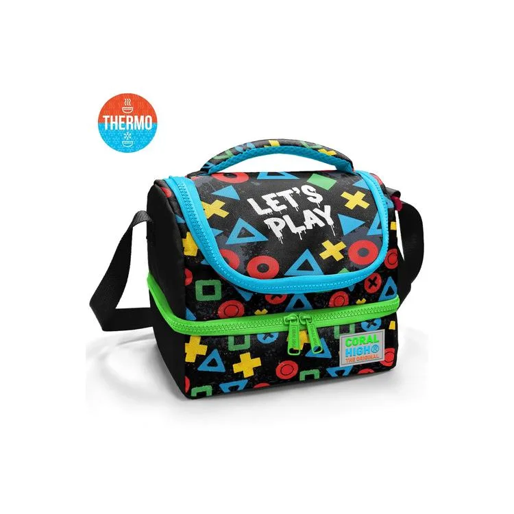 CORAL HIGH 37207 KIDS SİYAH LETS PLAY DESENLİ THERMO İKİ KATLI BESLENME ÇANTASI