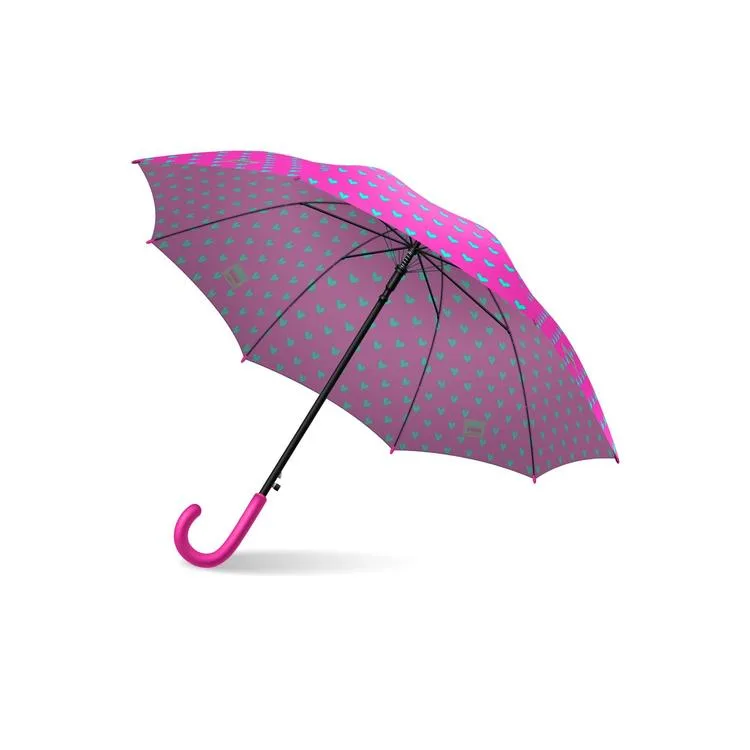 CORAL HIGH 12660 KIDS NEON PEMBE SU YEŞİLİ KALP DESENLİ ÇOCUK ŞEMSİYESİ