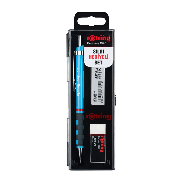 ROTRING TIKKY VERSATİL + MİN + SİLGİ 3'LÜ OKUL SETİ - 0.7 mm AÇIK MAVİ