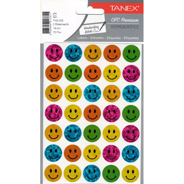 TANEX TNX-322 19mm. MIX HOLOGRAM GÜLEN YÜZ STICKER 2'Lİ