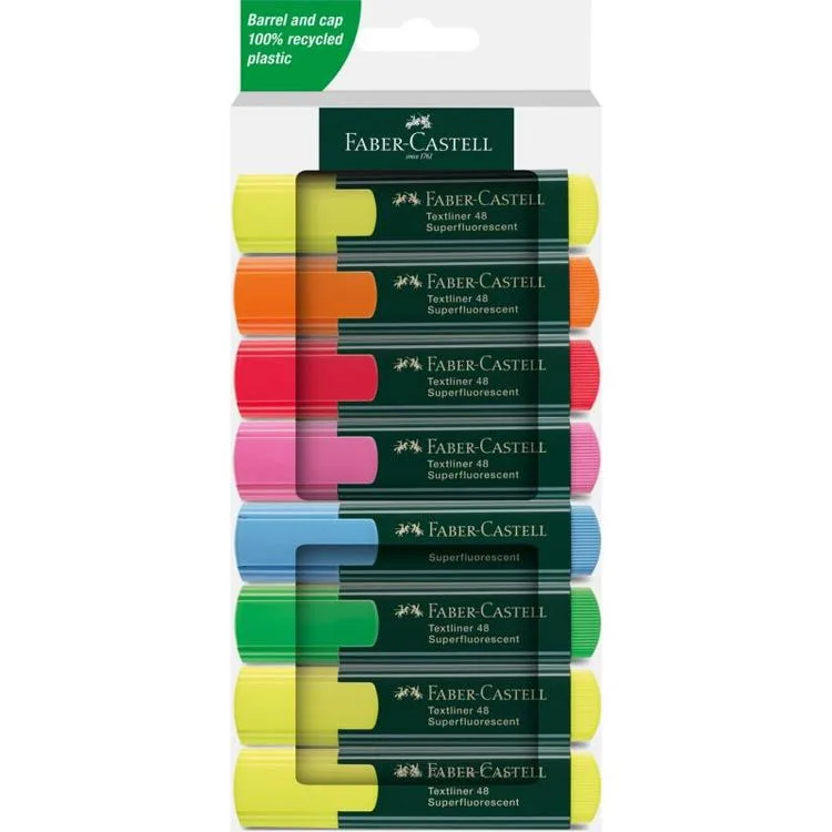 FABER CASTELL TEXTLINER 48 FOSFORLU KALEM PASTEL RENKLER 8'Lİ KARTON KUTU