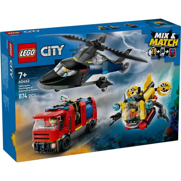 LEGO CITY 60462 HELICOPTER FIRE ENGINE & SUBMARINE REMIX 874 PARÇA 7+