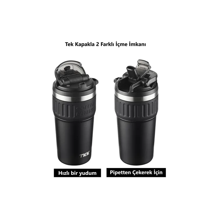 VAGONLİFE T2023 TKK PİPETLİ ASKILI ÇELİK TERMOS MUG 630 ML SİYAH
