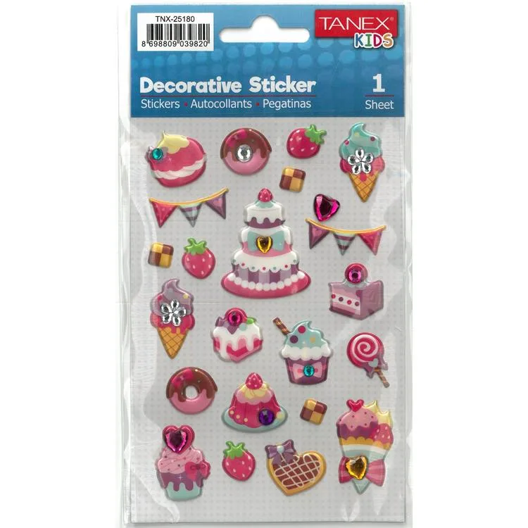 TANEX KIDS TNX-25180 DEKORATİF ETİKETLER - PUFFY RENKLİ PASTA SERİSİ STICKER - TEKLİ