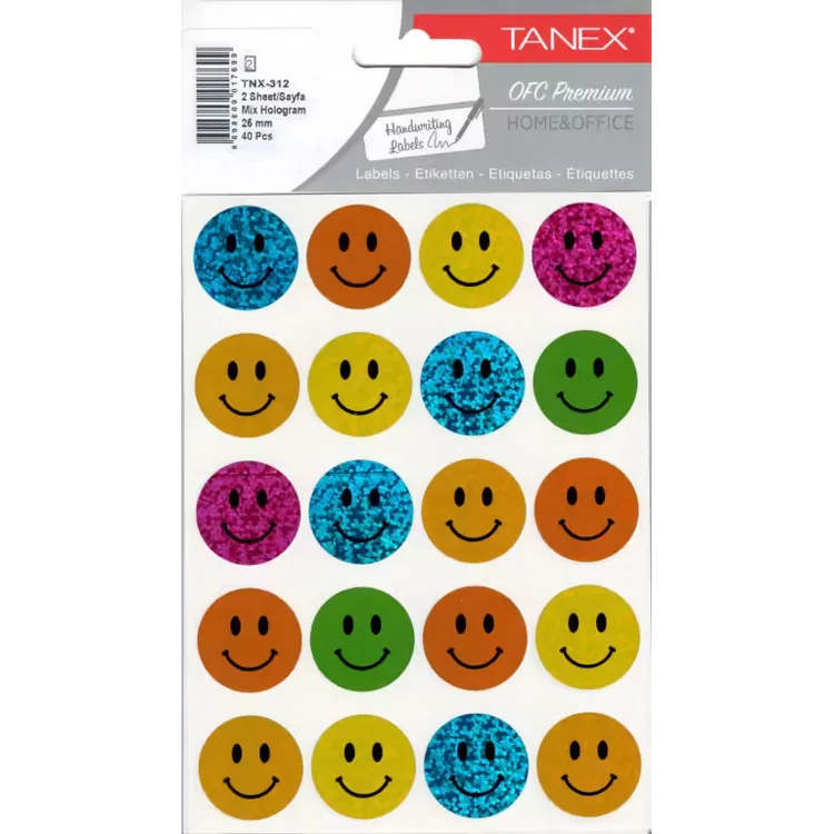 TANEX TNX-312 25mm. MIX HOLOGRAM GÜLEN YÜZ STICKER 2'Lİ