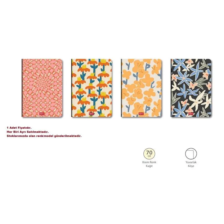 PAPİRÜS ÇİÇEK SERT KAPAK CİLTLİ 16X23 96YP. ÇİZGİSİZ (DÜZ) DEFTER - TEKLİ