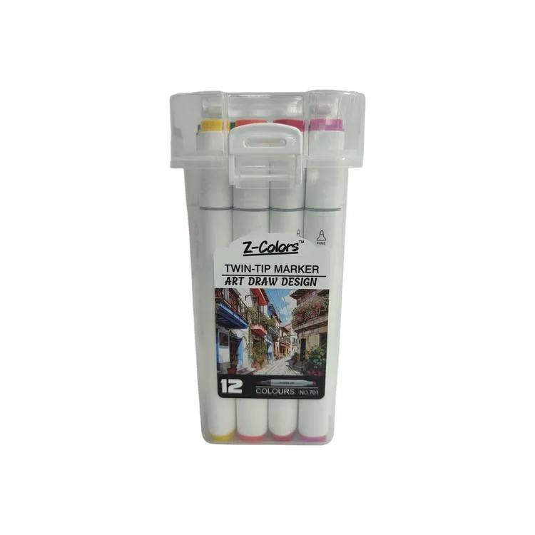 TMN 593073 Z-COLORS ART DRAW DESING ÇİFT UÇLU MARKER SAPLI PVC KUTU 12 RENK
