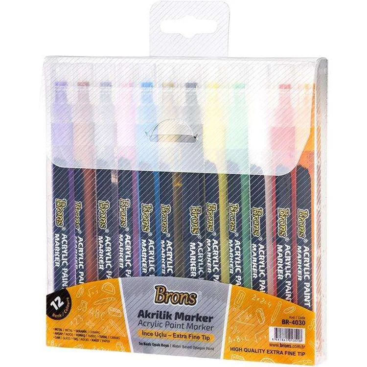 BRONS BR-4030 AKRİLİK MARKER KALEM İNCE UÇ 12'Lİ SET