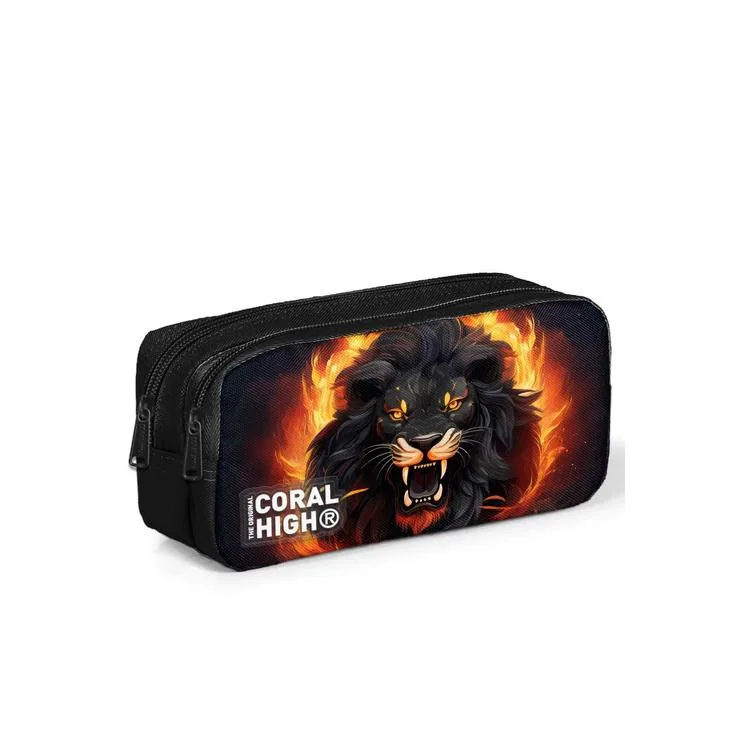 CORAL HIGH 22146 KIDS SİYAH ASLAN DESENLİ DESENLİ İKİ BÖLMELİ KALEM ÇANTASI