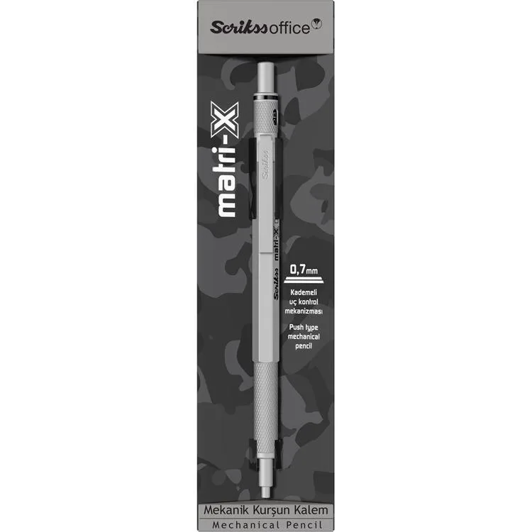 SCRIKSS MATRI-X VERSATİL KALEM 0.7 ŞEFFAF AMBALAJ AÇIK GRİ