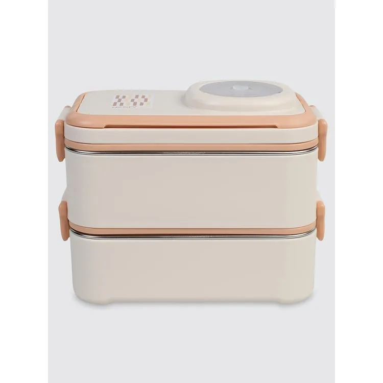 UZSPACE VGN-8023-8052 PASLANMAZ ÇELİK YEMEK KABI 2 KATLI BÖLMELİ - LUNCH BOX 1200 ML PEACH WHITE