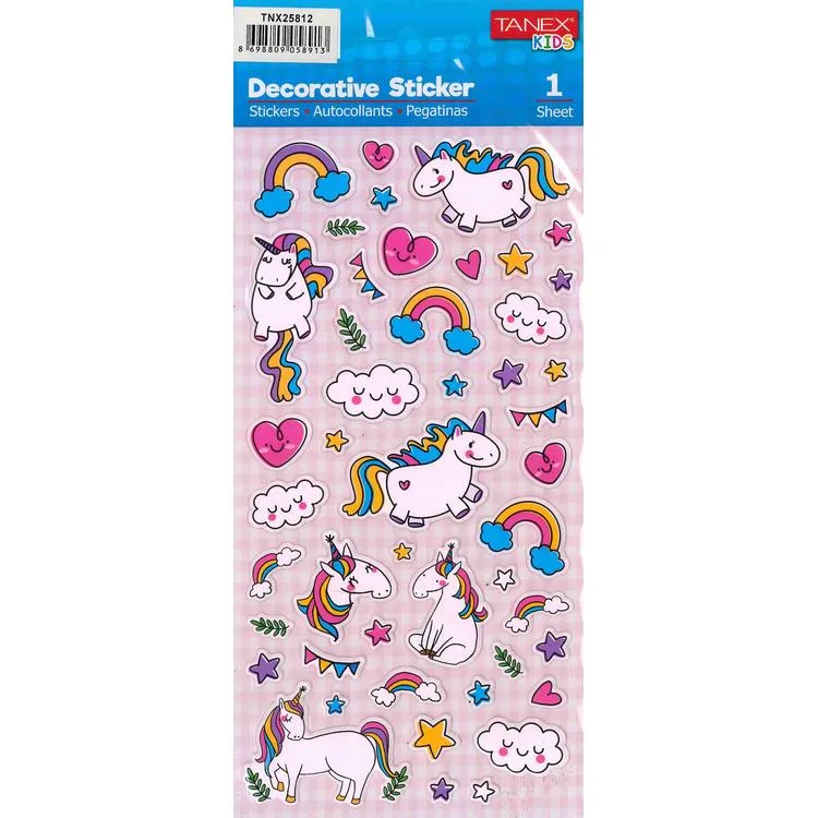 TANEX KIDS TNX-25812 DEKOTARİF ETİKETLER - KABARTMALI UNICORN SERİSİ - 1 ADET