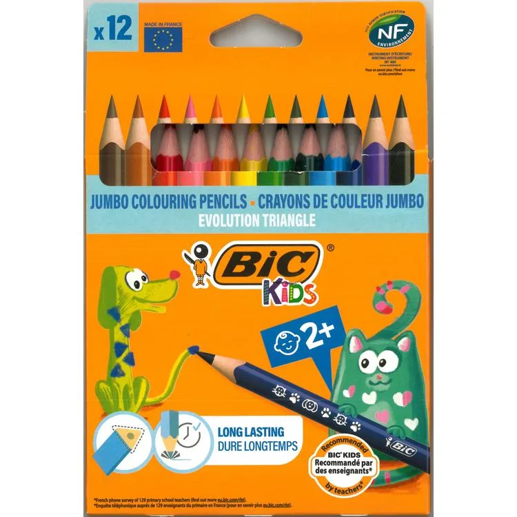 BİC KİDS ÜÇGEN JUMBO EVOLUTION KURU BOYA KALEMİ 12'Lİ (RENK)