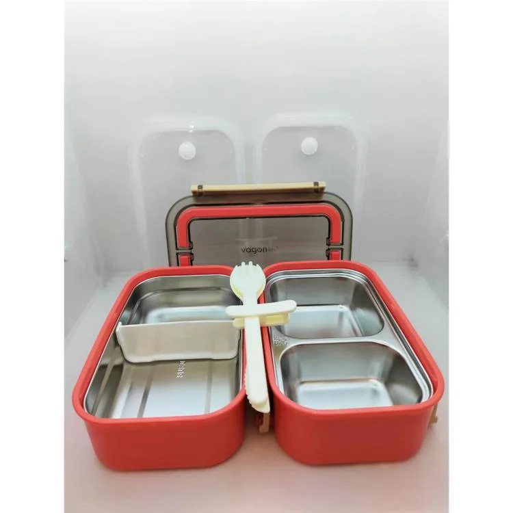 VAGONLIFE BL2221-2 PASLANMAZ ÇELİK YEMEK KABI - LUNCH BOX 2 KATLI 3 BÖLMELİ 1600 ML PEMBE