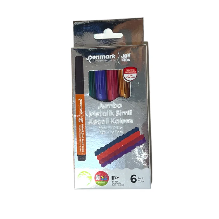 PENMARK HS-707-06 SÜPER YIKANABİLİR METALİK SİMLİ JUMBO KEÇELİ KALEM 6 LI SET