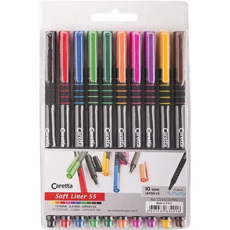 CARETTA 55 SOFT LİNER 0.4mm KEÇELİ KALEM SETİ 10' LU PVC PAKET