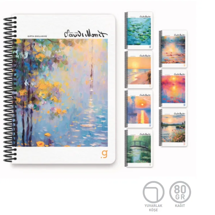 GIPTA MONET SPİRALLİ SERT KAPAK 17x24 100YP. ÇİZGİLİ DEFTER